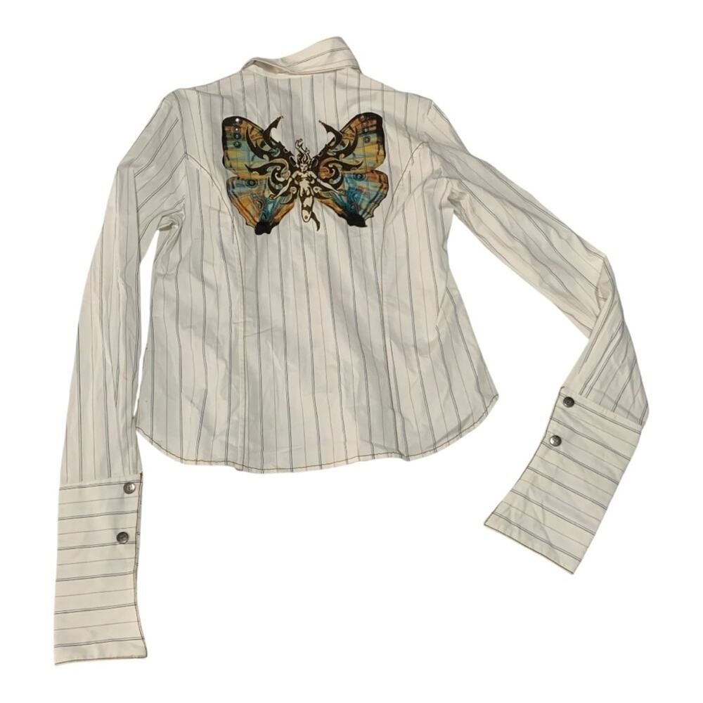Jessie USA size large Striped Shirt with Butterfly Detail 90s y2k whimsigoth rod